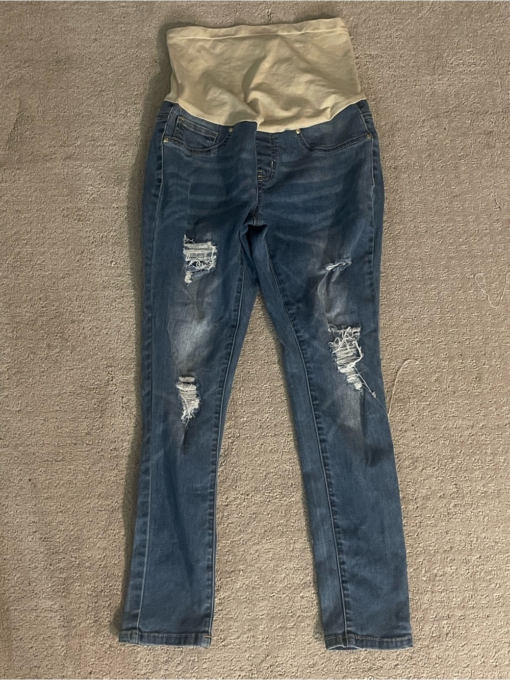 Bella vida Maternity small Distressed Skinny Jeans with Cream Support Panel Blue